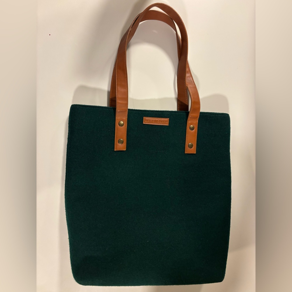 Deep Green Tote with Brown Handles